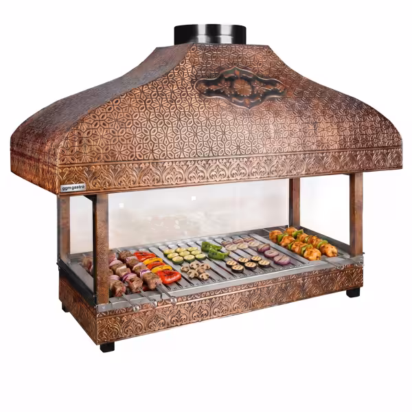 Koperen barbecue - 1000mm - glazen hitteschild - 1 grillrooster - Grillrooster: 800x500mm - met glas - koper