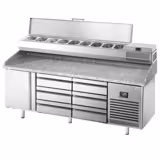 Table réfrigérée à pizza Premium PLUS - 1980x700 mm - avec 1 porte & 6 tiroirs - incl. vitrine réfrigérée - 9x GN 1/4