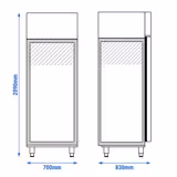 Frigorífico para pasta con puerta de cristal PREMIUM PLUS - EN 600x400 - 585L - con 1 puerta de cristal - ventilado; tropicalizado 43°C; R290; desescarche automático; monobloque; cerradura con llave; puerta reversible; AISI 304; iluminación LED