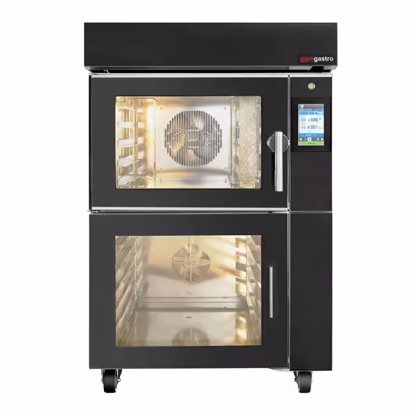 Elektrisch Bakkerij heteluchtoven met stoomfunctie - Touchscreen - 5x 600x400mm - incl. rijskast - met wateraansluiting - zonder platen - zwart