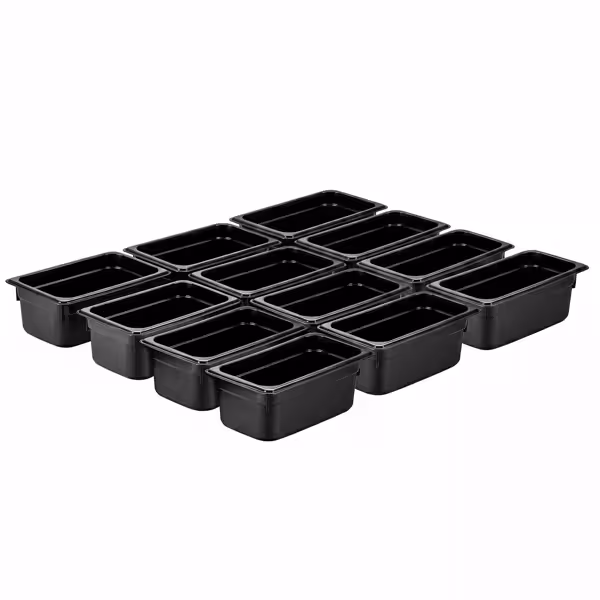 (12 Stück) Polycarbonat-Behälter GN 1/4 - Schwarz - Höhe: 100mm