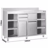 Paslanmaz Çelik Dolaplı Çalışma Tezgahı - Filtre Kahve Makinesi için - 1600x600mm - ile Menteşeli Kapılı & Sırt