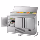 Zubereitungskühltisch Mini - 1460x700mm - mit 3 Türen - Edelstahlaufsatz 8x GN 1/4