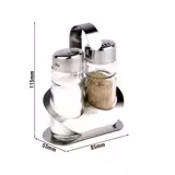 (6 pcs) Salt and Pepper Cruet Set and Stand PRO - 2-piece - Stainless steel stand - Glass - with stainless steel lids - incl. 2 salt & pepper shakers; stainless steel stand - salt & pepper