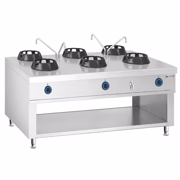 Εστία Wok Αερίου Τύπου Νησίδας - 84 kW - 6 Καυστήρες - με 4 Βρύσες Νερού