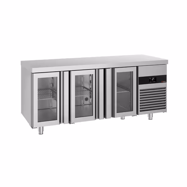 Commercial Counter Fridge PREMIUM - 1865x700mm - glass doors - with 3 doors - capacity 474 litres