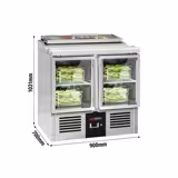 Saladette PREMIUM - 900 mm - 2 glasdörrar - med kylbrunn för 4x GN 1/3 med glastopp