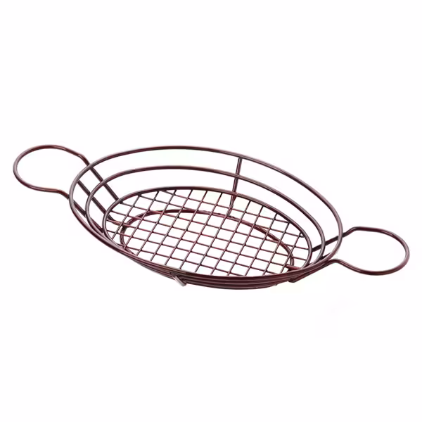 (5 unid) Cesto para batatas fritas - aço inoxidável - oval - 280x200/60mm - com taças para molho