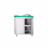 Mesa armario inox PREMIUM - para frutas y verduras - 800x700mm - con estante intermedio - incl. Tabla de corte Verde
