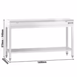Tavolo da lavoro in acciaio inox PREMIUM - 1600x600mm - con ripiano inferiore & traversi di rinforzo - con tagliere in polietilene Bianco