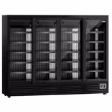Murale Refrigerato Professionale - 2520mm - 1900l - +2°/+8°C - con 4 porte a battente in vetrocamera & 5 ripiani - Nero opaco