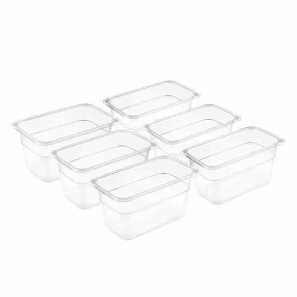 (6 pièces) Bac en Polypropylène - GN 1/9 - Translucide - 0,57 L - Hauteur : 65 mm