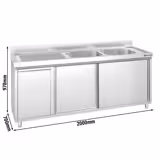 Spülschrank PREMIUM - 2000x700mm - mit Abfallbehälter & 2 Becken rechts