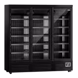 Commercial multideck display fridge - 1890mm - 1539L - with 3 double‑glazed hinged glass doors & 5 shelves - Black