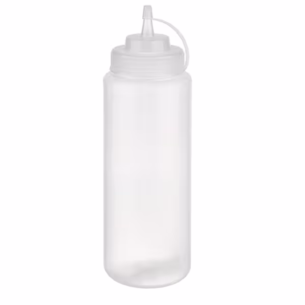 (6 pz) Flacone dosatore Bottiglia Squeeze - 1020ml - Ø 80mm - con tappo a vite & tappo di chiusura - Trasparente