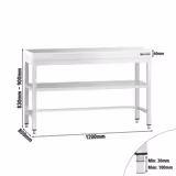 Mesa de trabalho em aço inoxidável PREMIUM - 1200x800mm - com prateleira inferior & com travessas de reforço