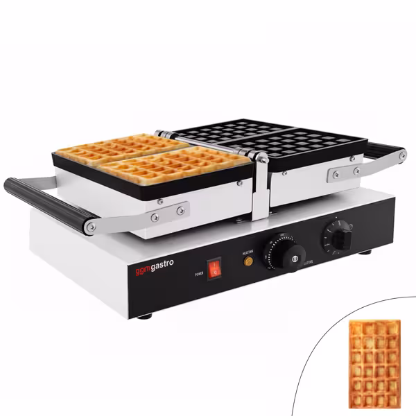Wafelijzer - Enkel - Handmatige temperatuurregeling - 1,6kW - Vorm: Brusselse wafel 6x4 - met 180° draaibare plaat