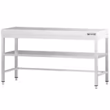 Mesa de trabajo de acero inox.  PREMIUM 2,0 m - con estante intermedio y travesaños bajos