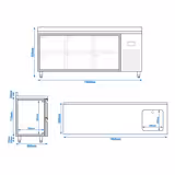 Commercial Counter Fridge PREMIUM PLUS - 1960x600mm - with sink - with 6 drawers - with upstand - capacity 385 litres