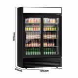 Commercial Upright Glass Door Display Fridge with Illuminated Canopy - 1295mm - 880 Litres - with 2 sliding glass doors - LED lighting - digital controller with temperature display - Black - Temperature range 2 to 8 °C