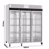 Koelkast met glasdeur RVS ECO - 2100liter - tot +8°C - met 3 glasdeuren - geforceerde koeling, digitaal thermostaat, slot & roosters