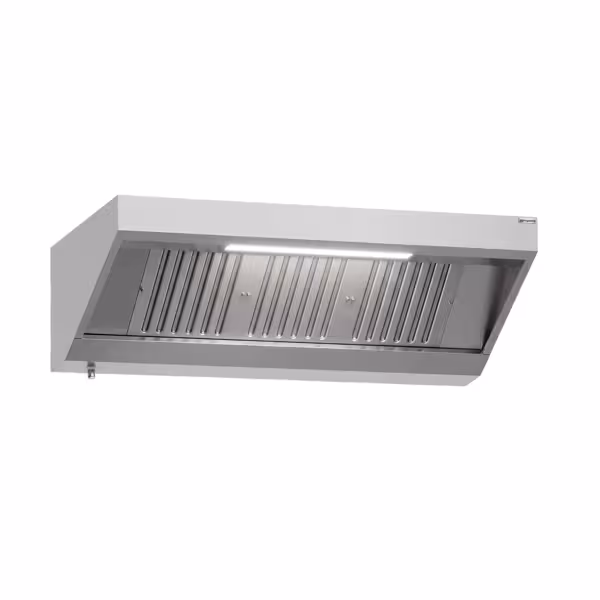 Wandafzuigkap RVS - 700mm diep - 1600mm - zonder motor - met 3 labyrintfilters en verlichting