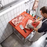 Bloco de Talhante - tampo em polietileno - 600x600mm - tampo 80mm - com suporte para facas