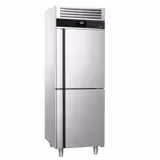 Armadio congelatore in acciaio inox PREMIUM - GN 2/1 - 700mm - 700L - fino a -20°C - con 2 mezze porte in vetro - professionale; ventilato; LED; Binari & Griglie portanti