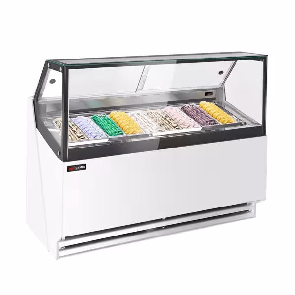 Commercial Ice Cream Display Freezer THEO 1771mm – 9x 5 L pans - ventilated cooling - white - 1.42 kW