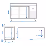 Koelwerkbank PREMIUM PLUS - 1468x600mm - inhoud 250 liter - met 2 deuren - opstand