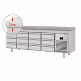 Kühltisch Premium PLUS - 2452x600mm - mit 12 Schubladen 1/3 - mit Aufkantung