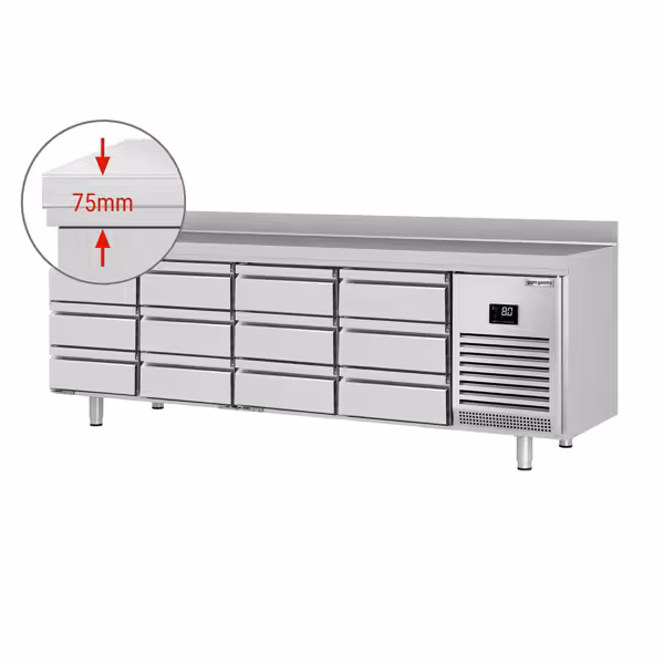 Kühltisch Premium PLUS - 2452x600mm - mit 12 Schubladen 1/3 - mit Aufkantung