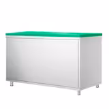 Tavolo armadiato in acciaio inox PREMIUM - 1400x800mm - con 2 porte scorrevoli - incl. tagliere polietilene Verde