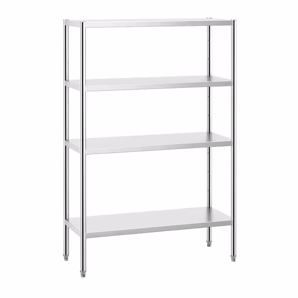 RVS stelling PREMIUM - 1200x500mm - met 4 legborden (in hoogte verstelbaar) - Draagvermogen per schap: 80kg