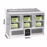 Saladette PREMIUM - 1365mm - 3 glazen deuren - met ingang voor 7x GN 1/3 & Glazen deksel