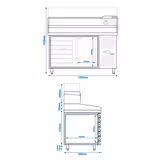 Balcão de pizza refrigerado ECO - 1500x800mm - com tampo em granito - com 1 portas e 7 gavetas 600x400mm - incl. vitrina refrigerada superior - 6x GN 1/3