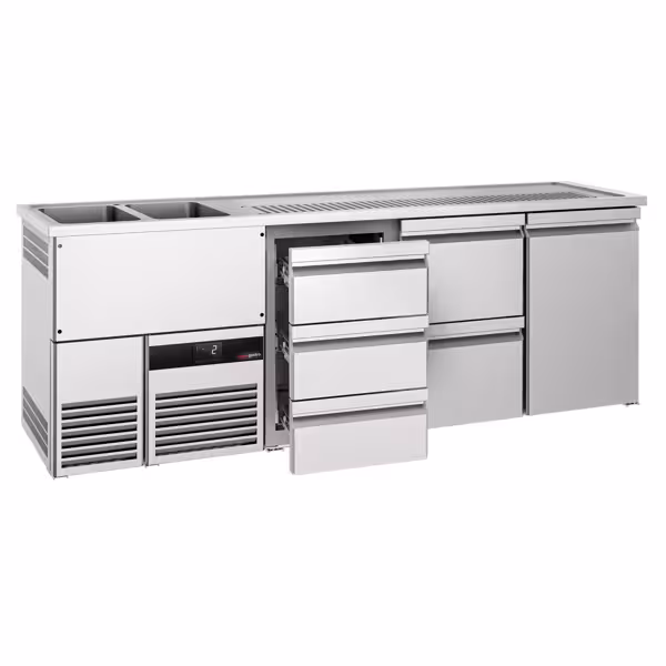 منضدة البار PREMIUM - 2500x700mm - 1 باب للعربات الحرارية & 5 أدراج
