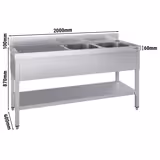 میز استیل اکونومی ظرفشویی - طبقه دار - 600*2000 میلیمتر - دو سینک در راست