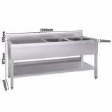 Fregadero industrial de acero inoxidable ECO - 2000x600mm - con estante inferior - con 2 senos a la derecha