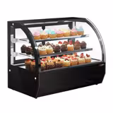 Vetrina refrigerata da banco - 105l - 700mm - 2 porte scorrevoli in vetro - vetro curvo - con 2 ripiani - LED interni; 4 lati vetro - Nero