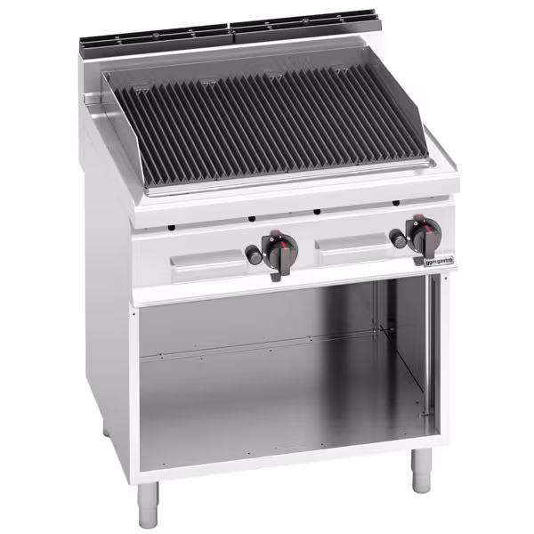 Gas lavasteengrill - 13,8kW - 0,8x0,714m - Gietijzeren rooster - Staand model - RVS