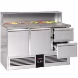 Salata Hazırlık Buzdolabı PREMIUM - 1368mm - 402L - 2 kapılı | 2 çekmeceli - Paslanmaz çelik üst tabla ile 8 adet GN 1/6 için & paslanmaz çelik kapak