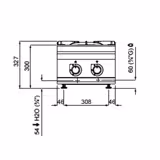 Cucina a gas professionale - PAOLO 900 - 400x900x327mm - 16,0 kW - 2 fuochi - da banco - alta potenza