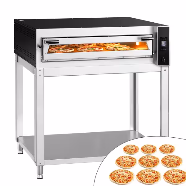 Elektrische pizzaoven (chamotte bakvloer) - 1340x1270x1460mm - 1 kamer - 1x9 pizza’s Ø35cm - tot 400°C - Digitaal - Stapelbaar - incl. onderstel