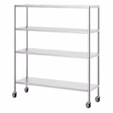 Rvs rek PREMIUM - 1600x500mm - met 4 schappen (in hoogte verstelbaar) - incl. 4 wielstel