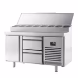 Přípravný chladicí stůl - 1468x600 mm - 1 dveře & 2 zásuvky - pro 8× GN 1/4