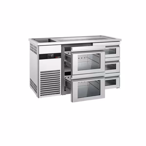 Barowy stół chłodniczy PREMIUM - 1550x700mm - 5 szklanych szuflad
