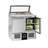 Commercial Saladette Counter PREMIUM - 900mm - 159L - 2 doors - open top for 4 x GN 1/3 & glass lid