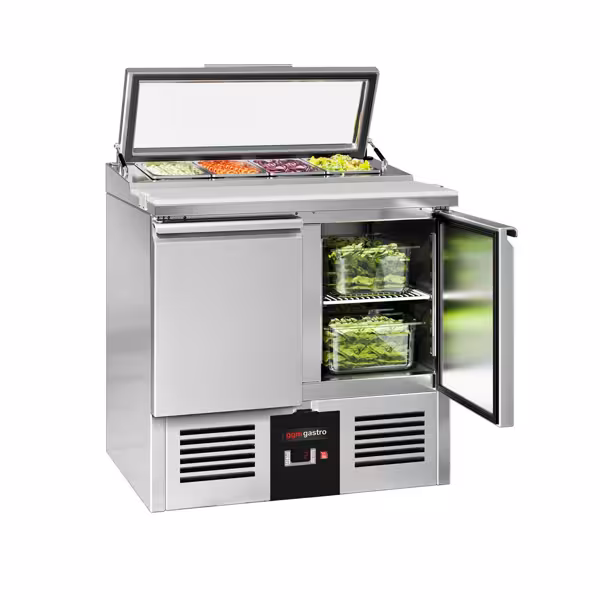 Saladette PREMIUM - 900mm - 2 deuren - met glazen afdekking voor 4x GN 1/3