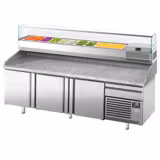 Commercial Pizza Prep Counter - Granite Top PREMIUM PLUS - 2305x800mm - with 3 doors & 1 drawers - incl. refrigerated topping unit with glass sneeze guard - 10x GN 1/3